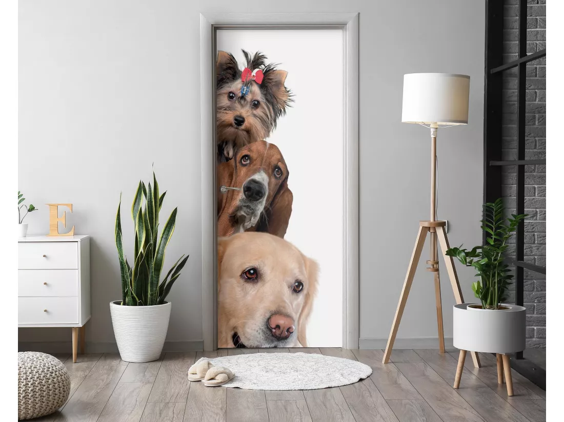 Stickers de porte autocollants - Trois chiens ensemble 95x205 cm