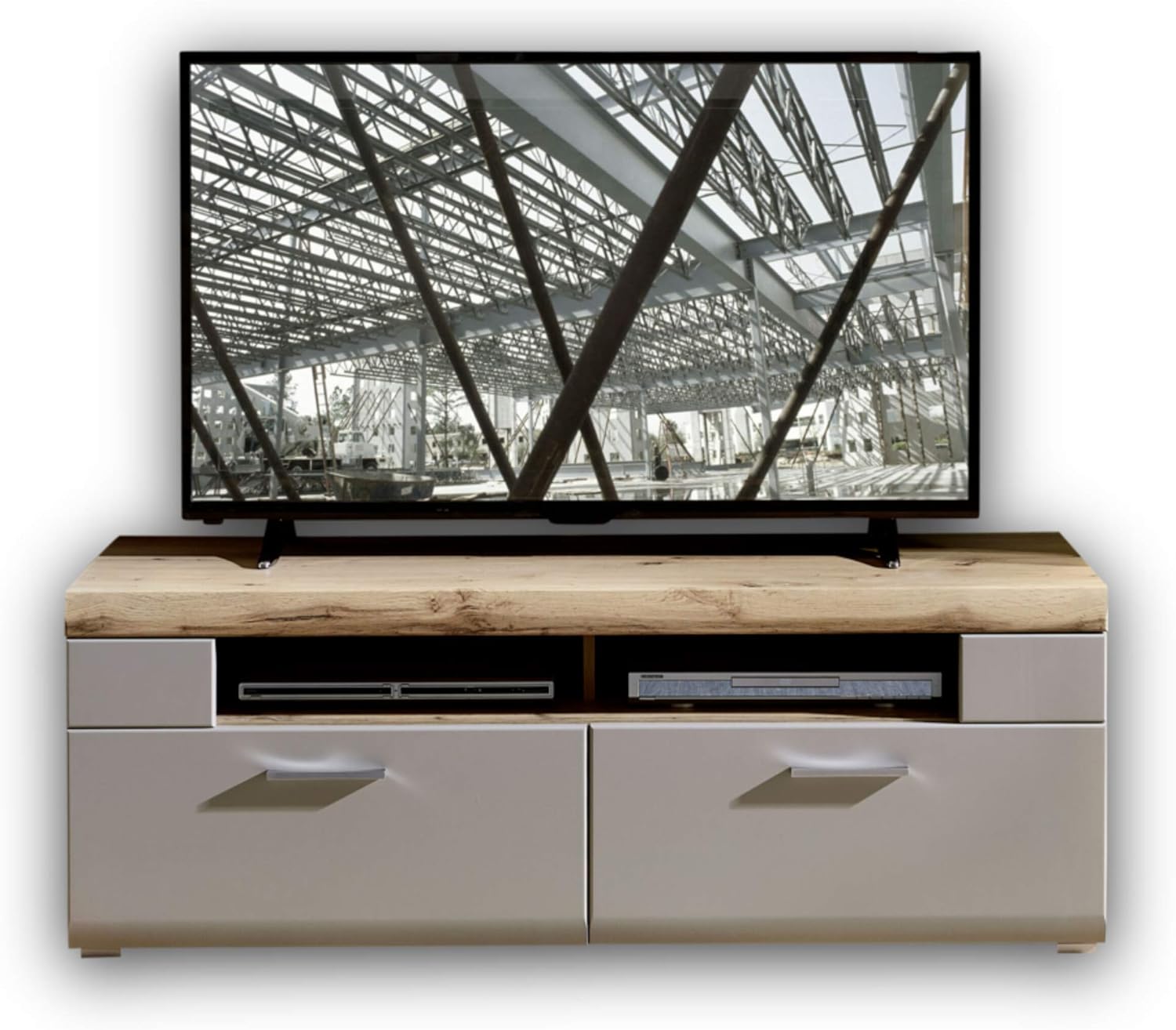 Stella Trading PLUS 2 TV-Board in Basalt mit schönem Eiche-Dekor Oberboden - hochwertiges Low-Board für Ihr Wohnzimmer - 140 x 51 x 47 cm (B/H/T)