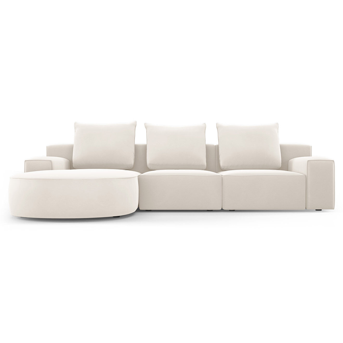 Mazzini Sofas Canapé d'angle gauche arrondi en velours Ivy 5 Places beige - 285x180x89 cm