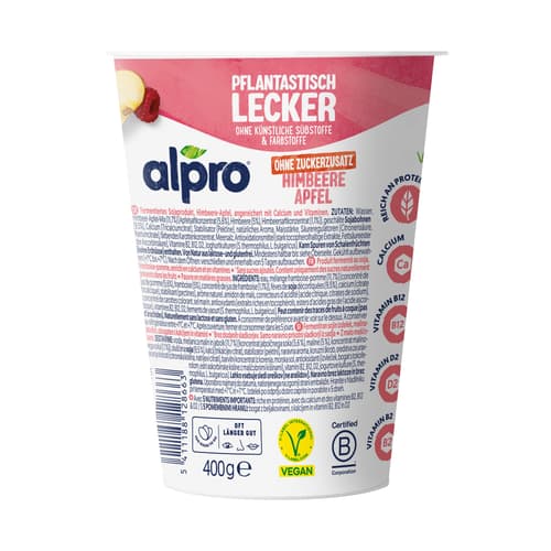 Alpro Joghurtalternative auf Sojabasis Himbeere-Apfel ohne Zuckerzusatz