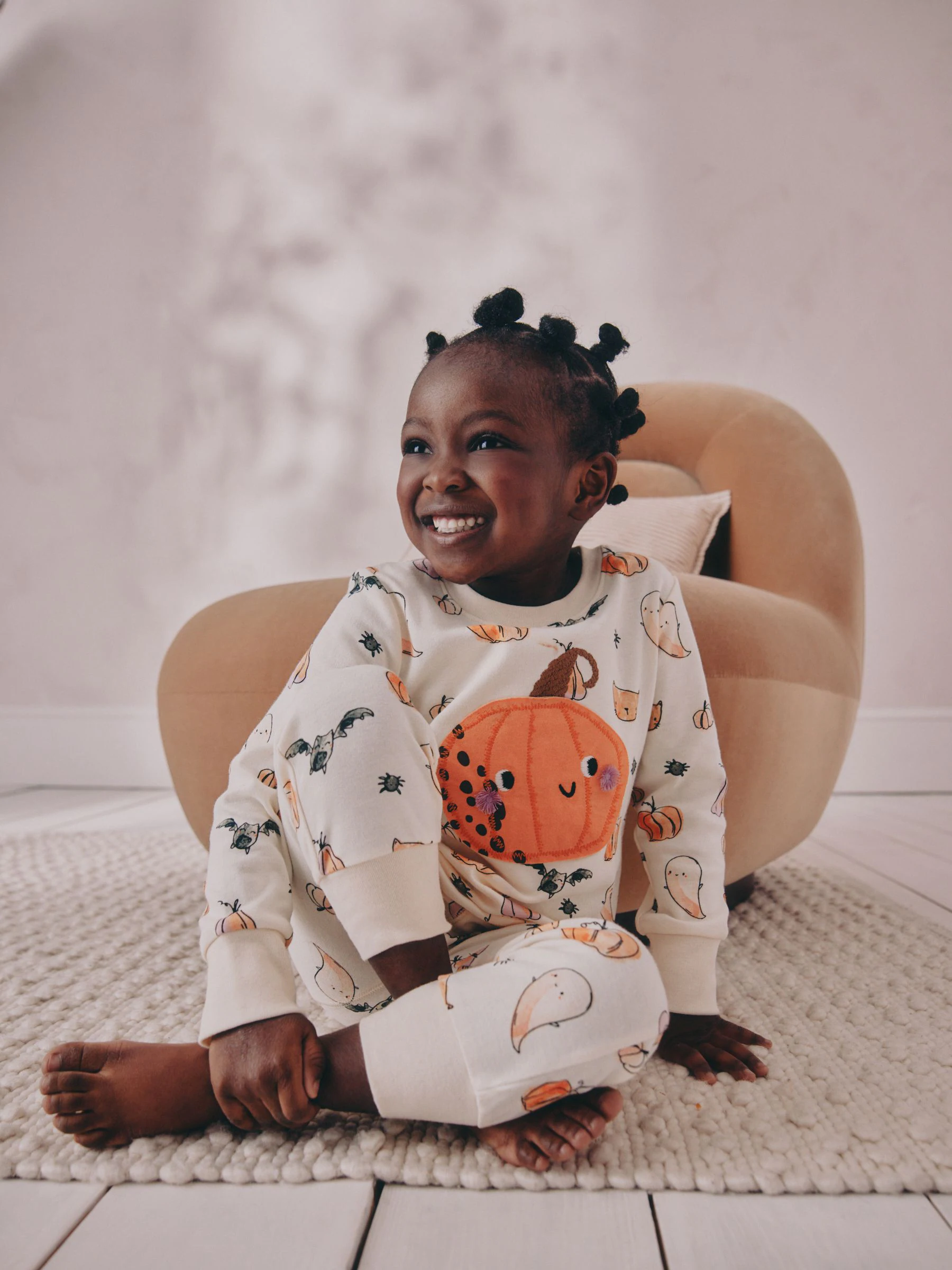 Ecru witte pompoenprint - Halloween behaaglijke pyjama (9mnd-12jr)