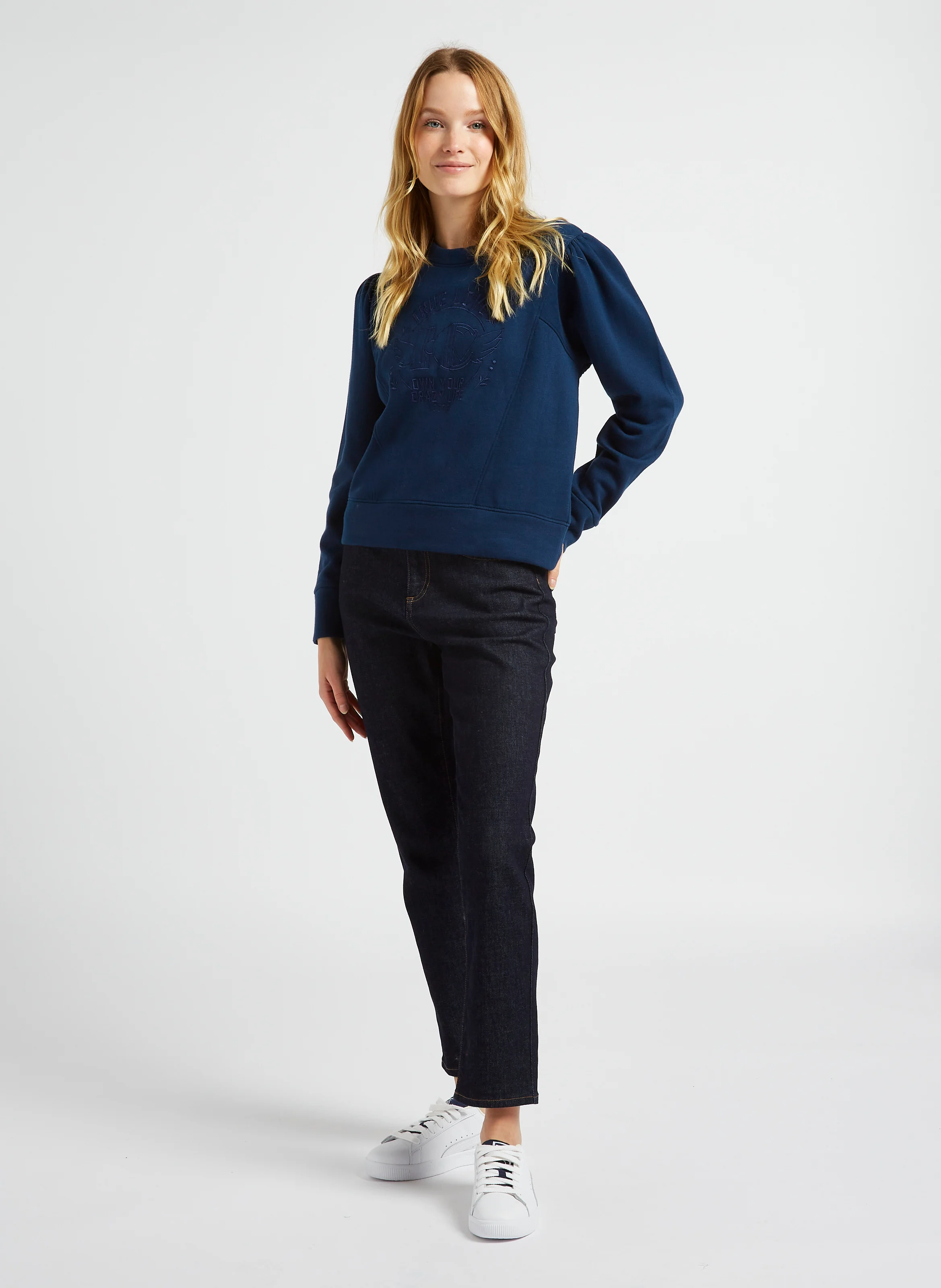 Sweat oversize col rond en coton mélangé | Bleu