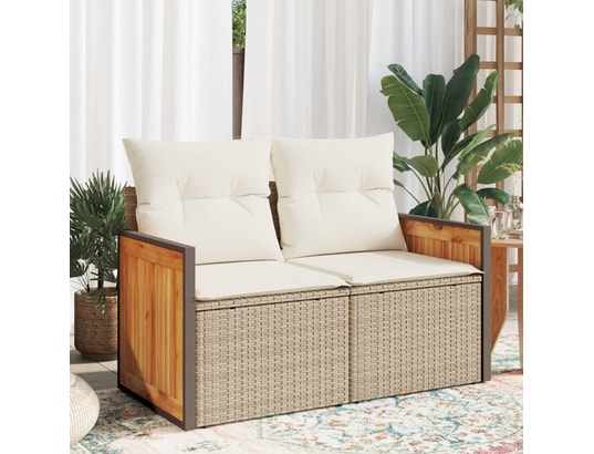 VIDAXL - Canapé de jardin avec coussins 2 places beige résine tressée