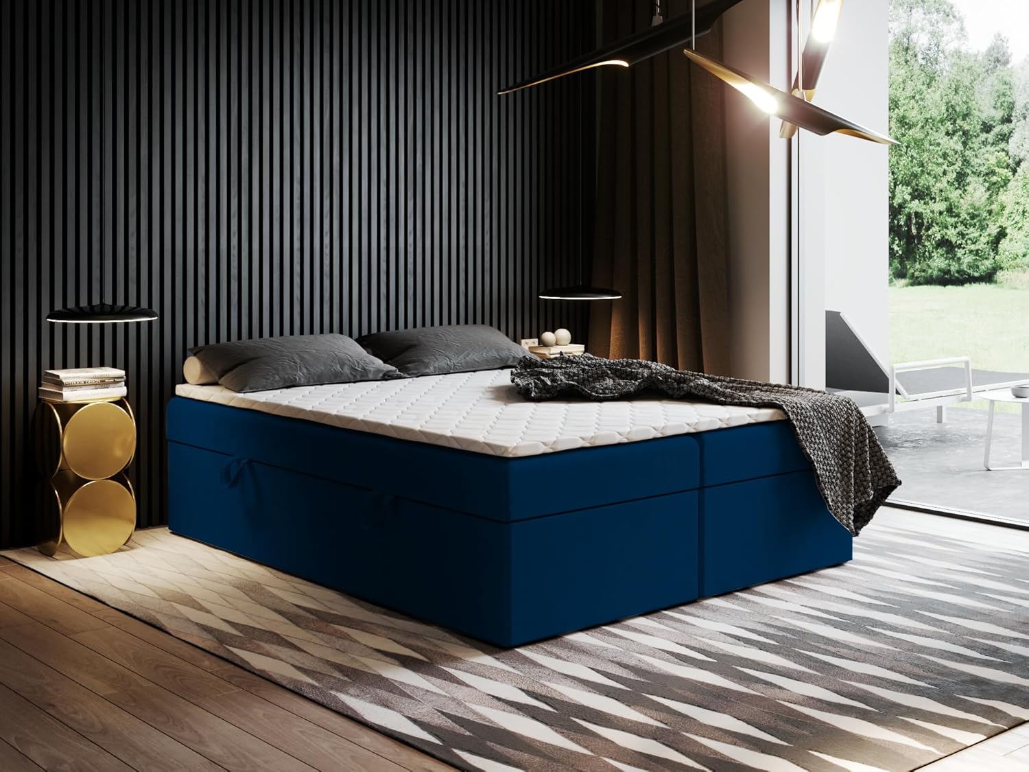EWORA2 Boxspringbett mit Bettkasten (Stauraum) ohne Kopfteil, Komfortbett mit Bonellfederkern, Verschiedene Größen, Komforthöhe, gepolstertes Bett (190x200)