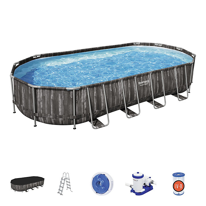Piscine tubulaire effet bois ovale Bestway Power Steel 7,32 x 3,66 m
