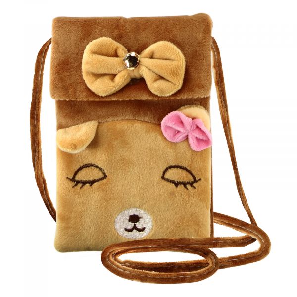 Avizar Bolsa para Smartphone em Tecido Design Ursinho de Pelúcia Rosa - BAG-AY-4