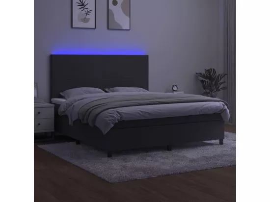 Sommier tapissier matelas et LED Gris foncé 180x200 cm Velours