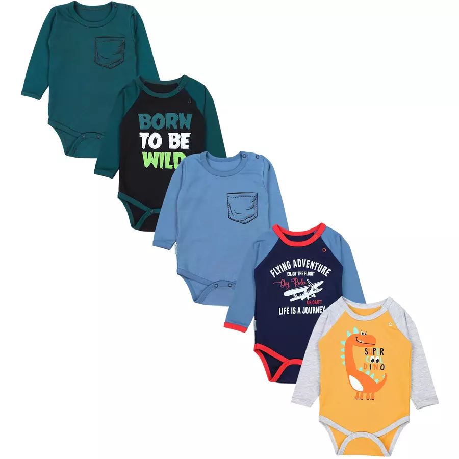TupTam Jungen Baby Body Langarm 5er Pack grüngelb