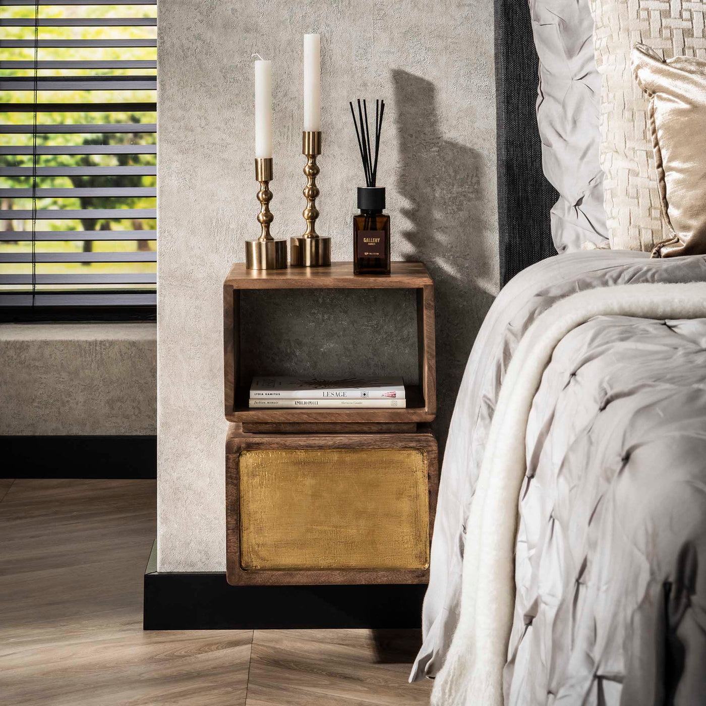 Giga Meubel - Nachtkastje Naturel Hout - 30x30x42cm - Brass XS