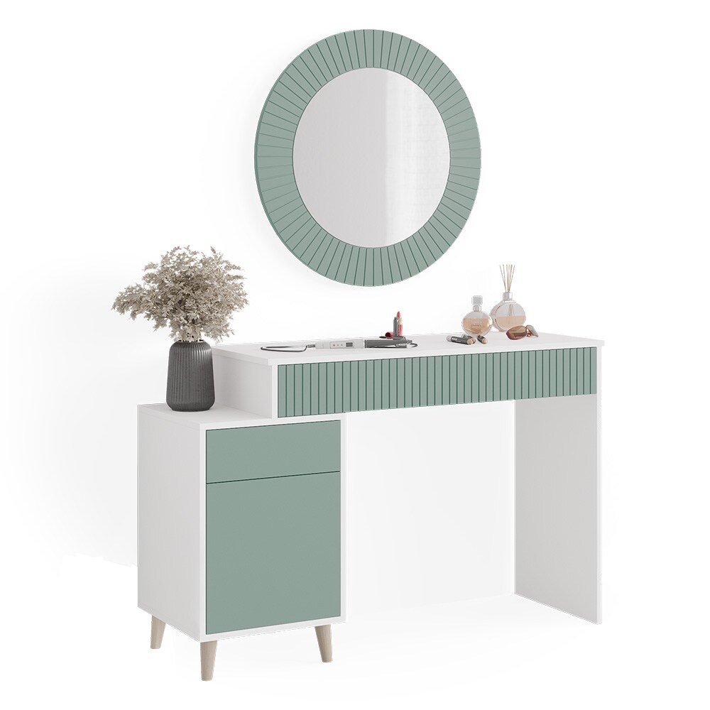 Vicco Schminktisch Frisiertisch Kosmetiktisch Arles Weiß Mintgrün Schminkspiegel 120x77 cm Skandi Schlafzimmerkommode Schminkkommode Schublade Ablage Aufbewahrung Frisierkommode Make-Up-Tisch