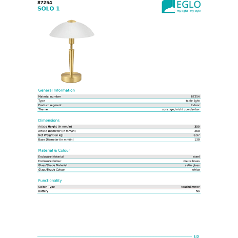 Solo 1 bordlampe med touch funktion