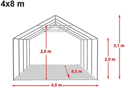 Festzelt Partyzelt 4x8 m schwerentflammbar Premium, hochwertige PVC Plane 750 N in weiß 100% wasserdicht mit Bodenrahmen
