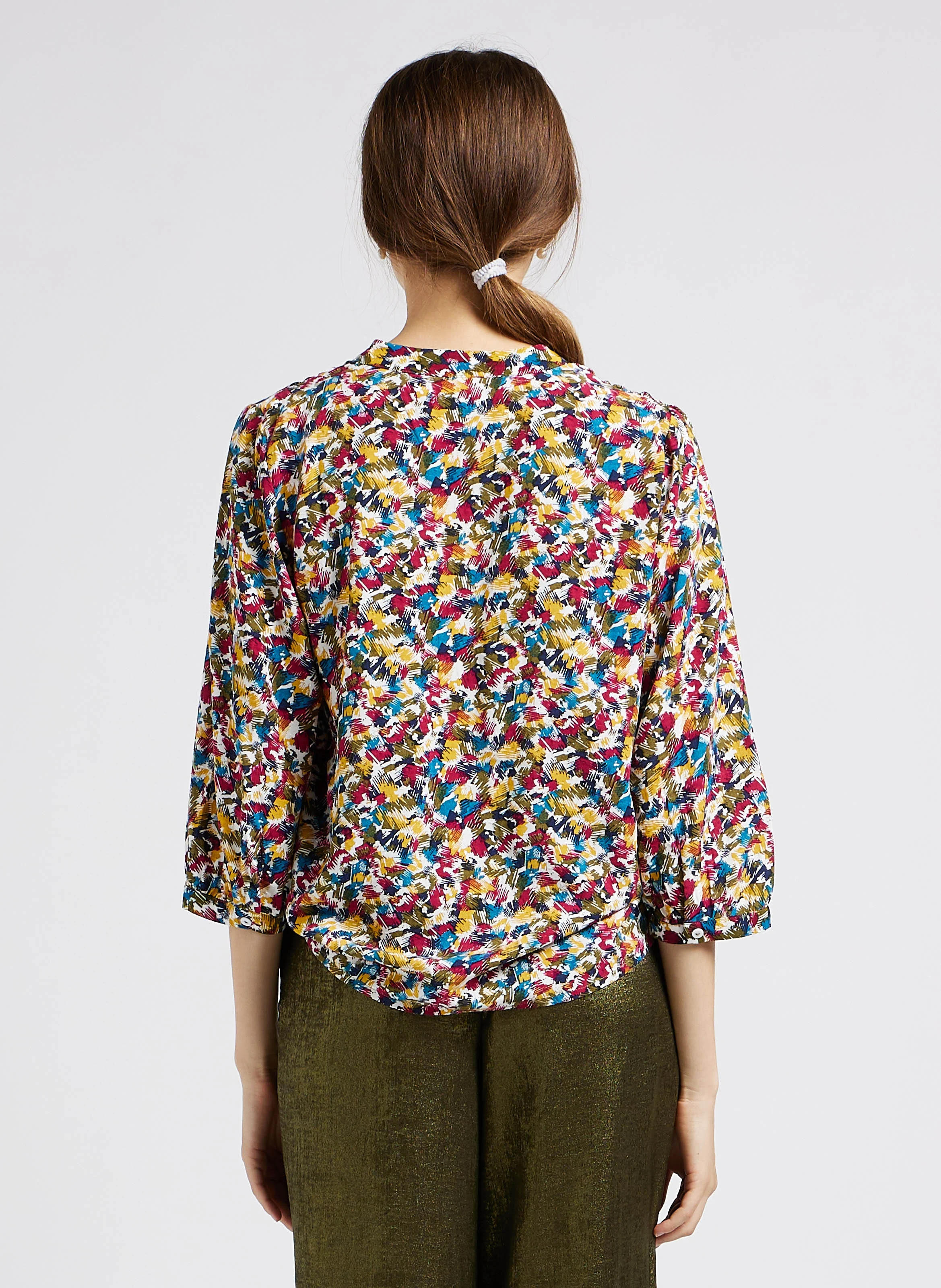 ZUGANA - Blouse col tunisien imprimée | Beige