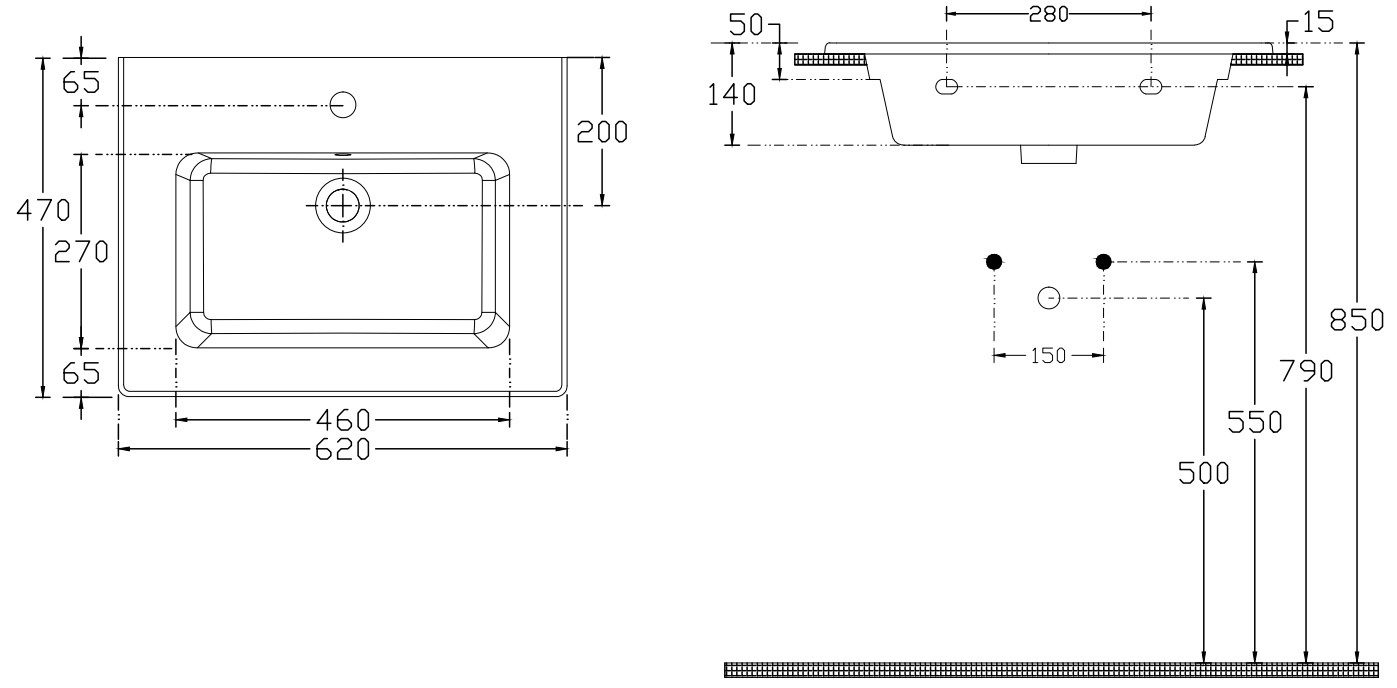 Isvea Sistema T inbouw wastafel met kraangat 60cm wit glans