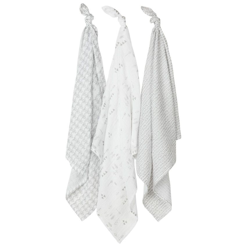 Lot de 3 langes en coton imprimé - Blanc