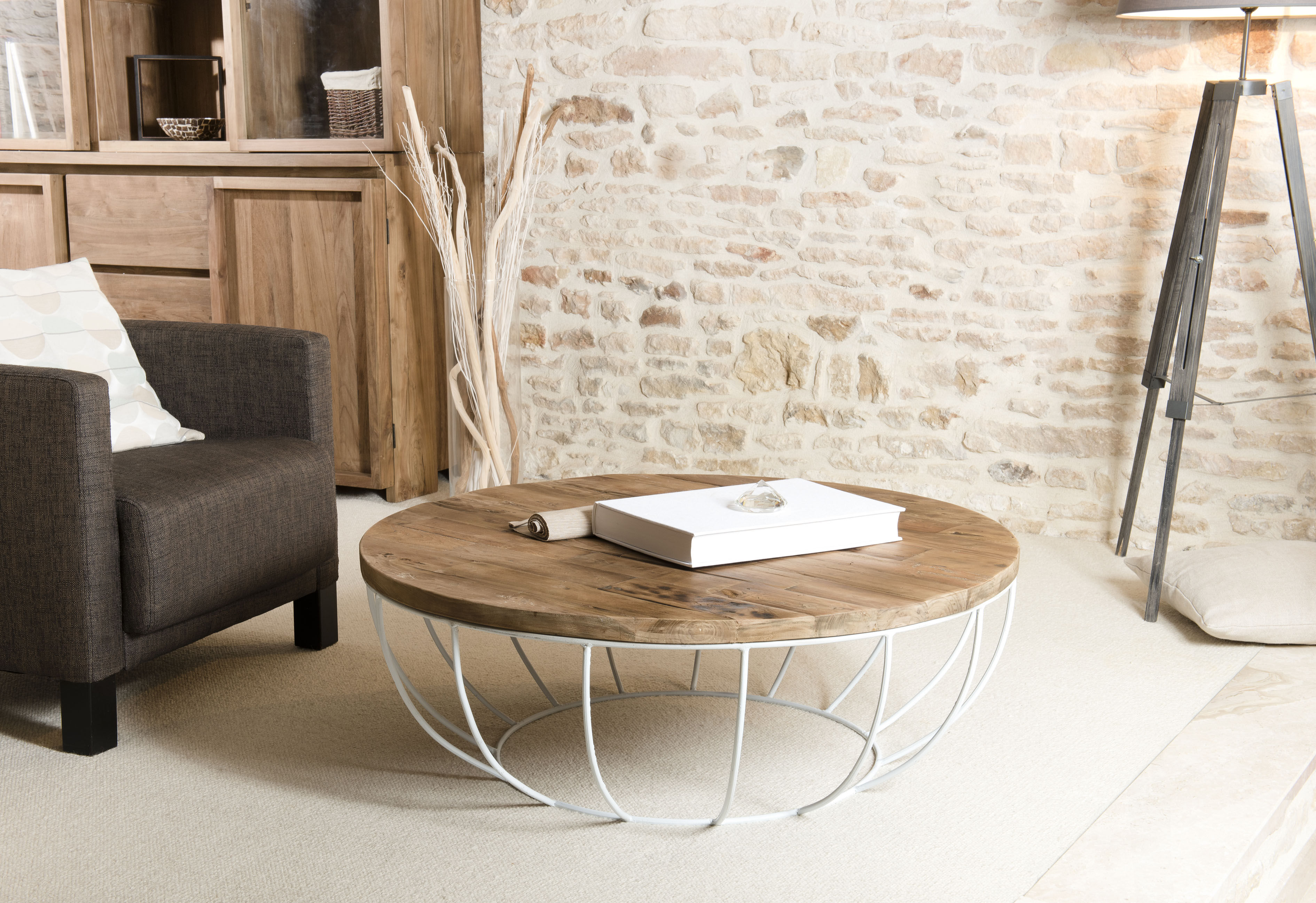 Macabane Table basse Kenzo bois/blanc - D.100xH.35 cm