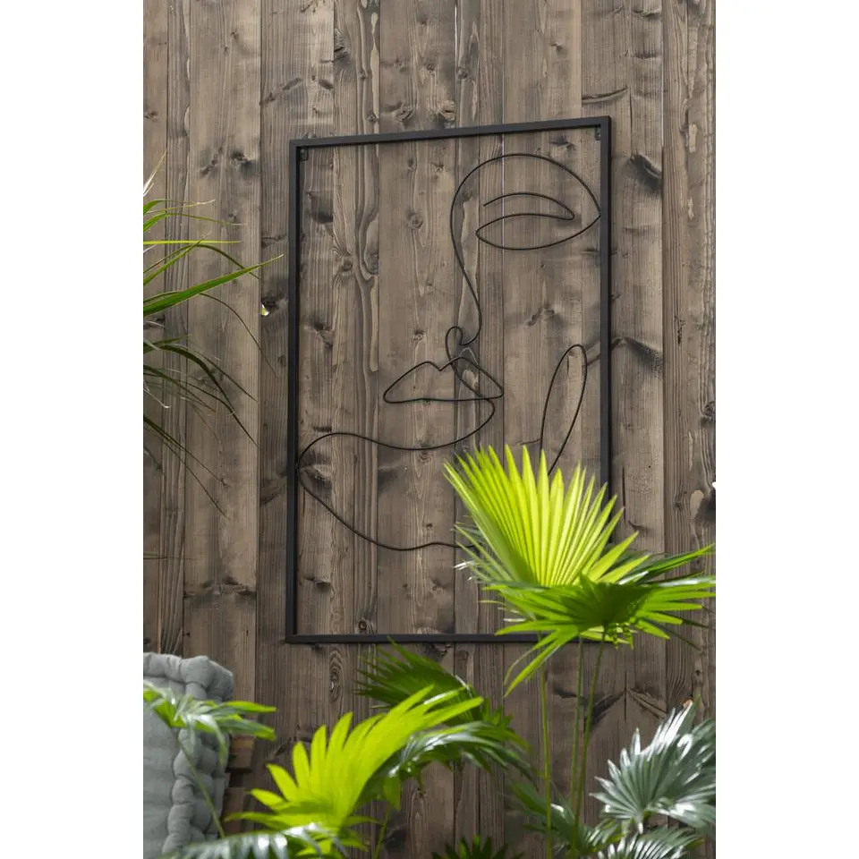Wanddeco Face - zwart - metaal - 60x40 cm