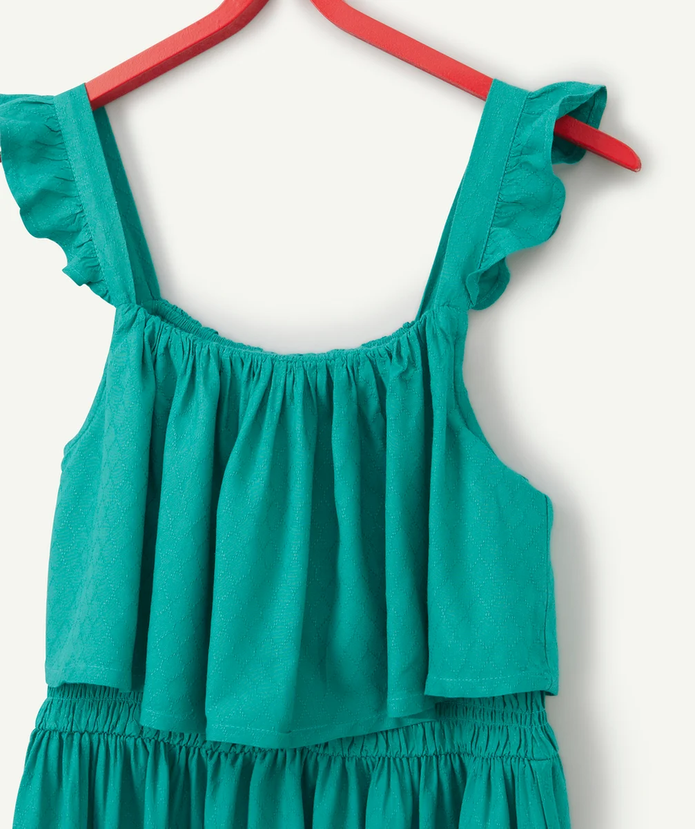 ROBE LONGUE FILLE EN VISCOSE RESPONSABLE VERTE AVEC VOLANTS
