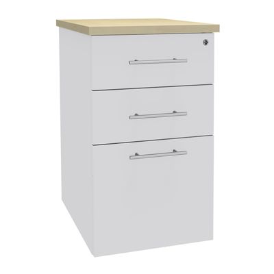Caisson HT bureau - steely/stelly manager - Profondeur 60 cm - blanc perle - top erable