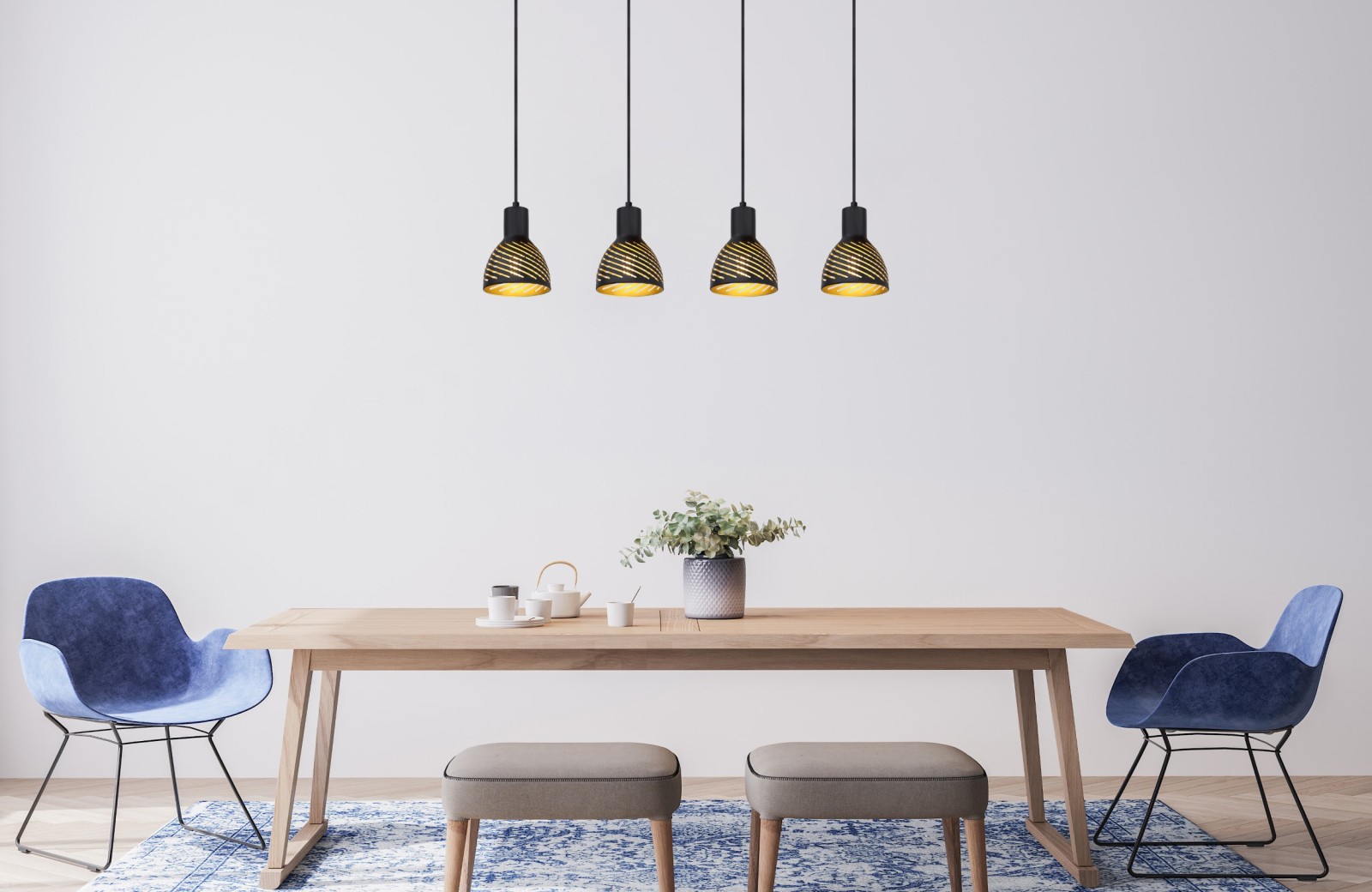 Pendelleuchte - schwarz matt-goldfarben - Metall - 120cm