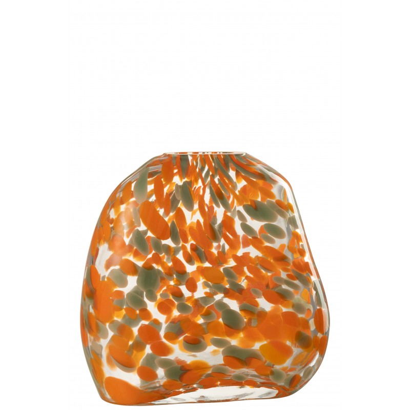 Vase plat avec motif taches en verre orange 10x10x23 cm