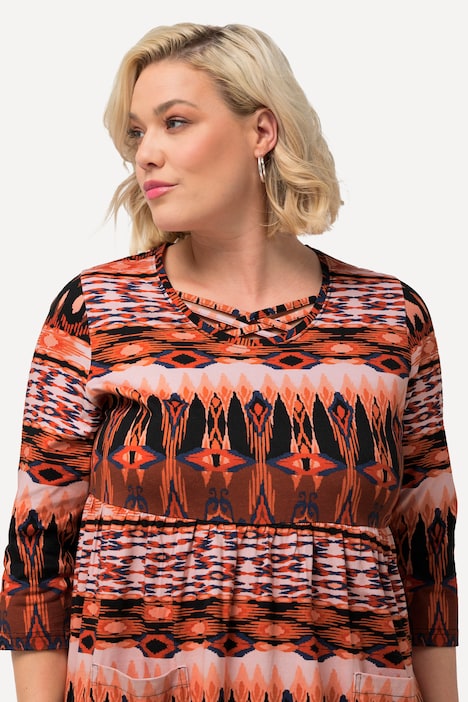 Jerseykleid, A-Linie, Zierbänder, Rundhals, 3/4-Arm