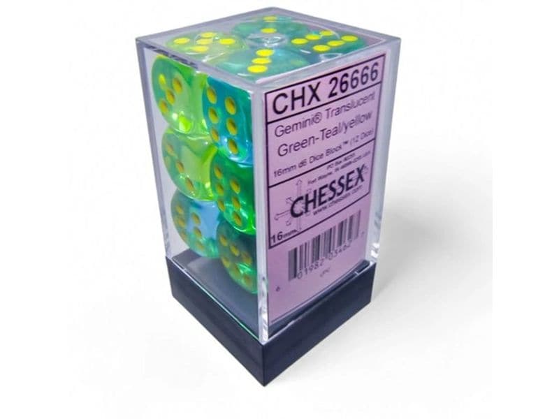 Chessex Würfelset Gemini 16 mm d6 Translucent Grün 12 Stk. Würfelset mit 12 Würfeln