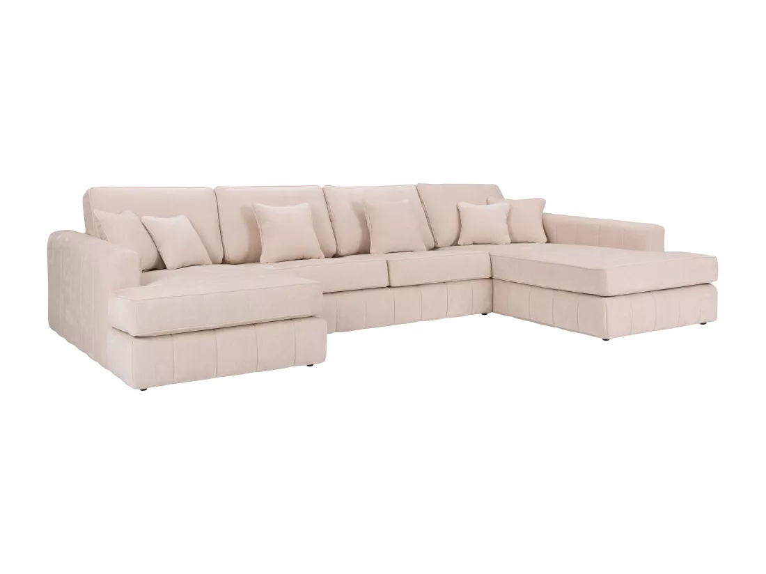 Grand canapé d'angle droit panoramique en tissu beige BERGOTA