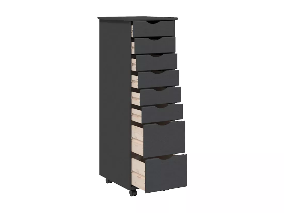 Armoire roulante avec tiroirs MOSS gris bois de pin solide