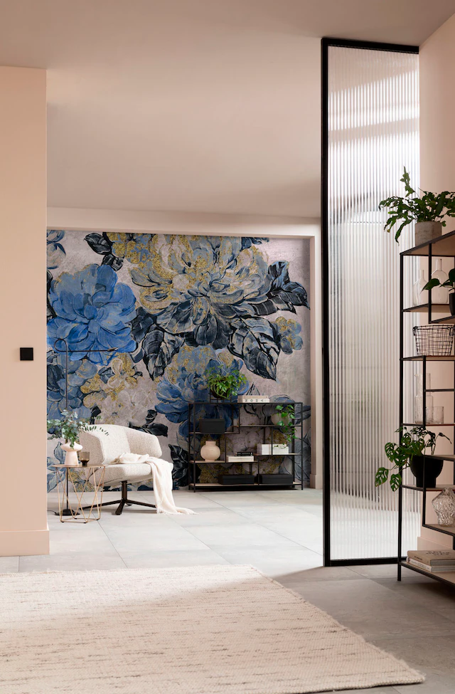 Komar Fototapete »Digitaldruck Vlies -  Vintage blue Garden - Grösse 300 x 250 cm« bedruckt glatt Wohnzimmer, Schlafzimmer