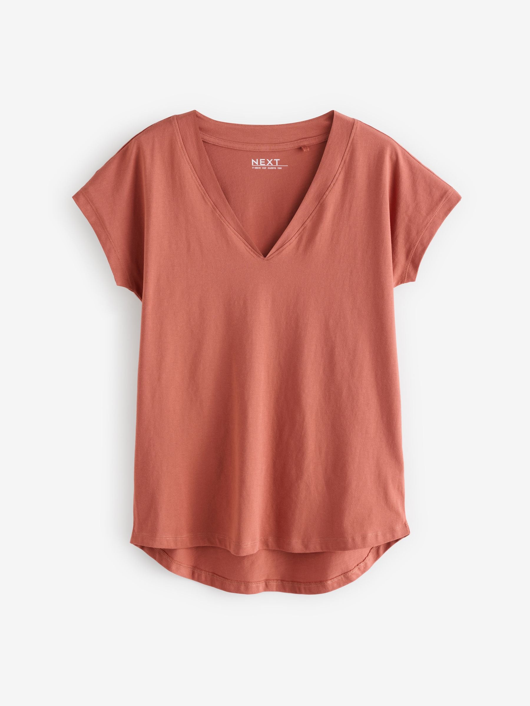 Wit/grijs/khaki/roest/bruin - Set van 5 T-shirts met V-hals en kapmouwen van 100% katoen