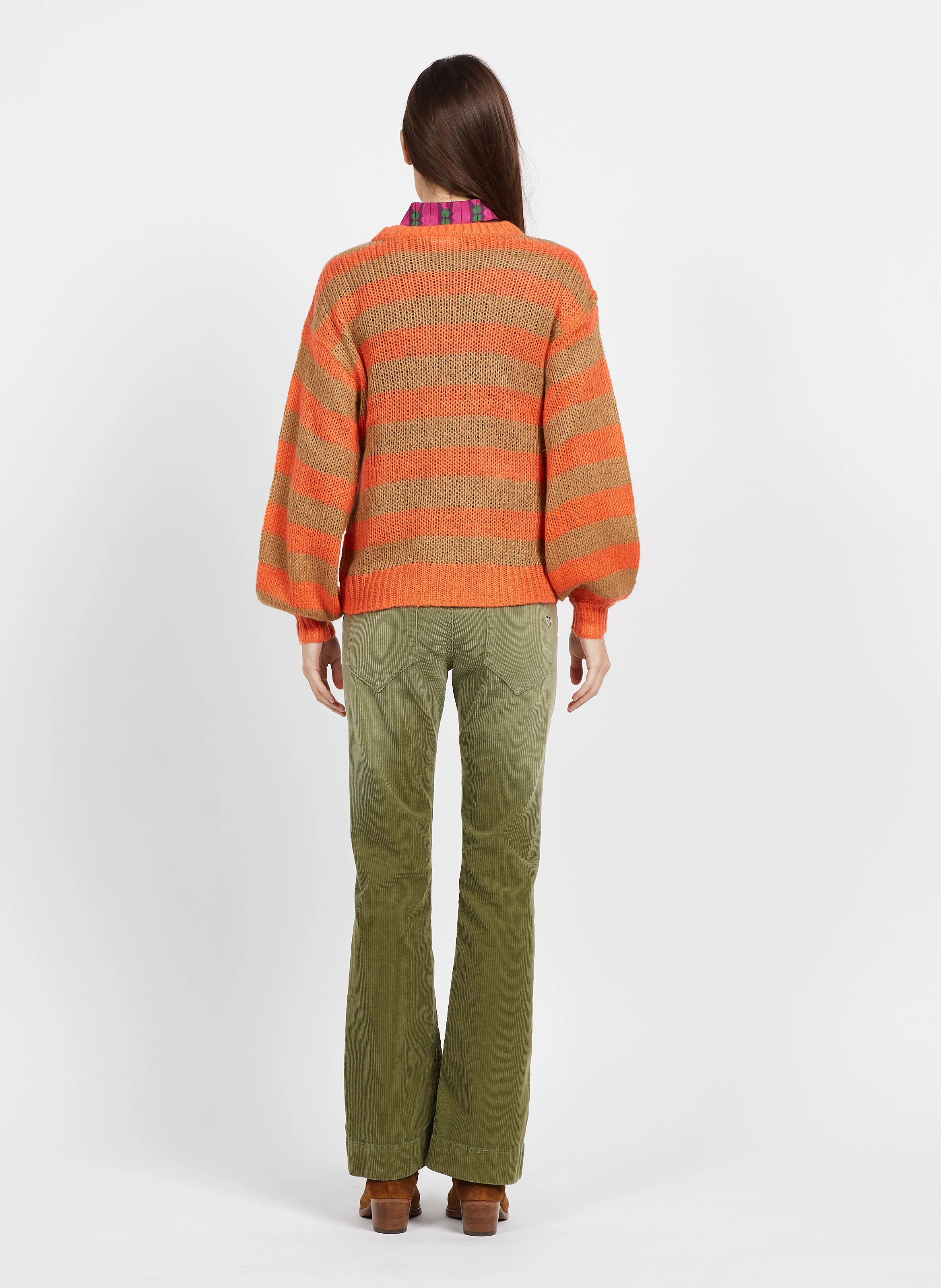 Pull droit rayé | Orange