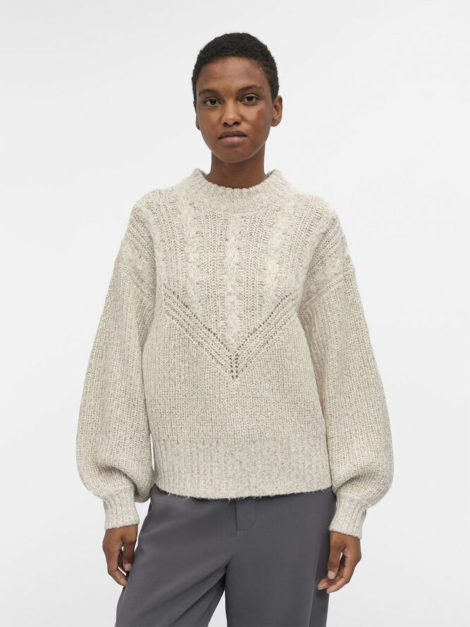 Object OBJNOVA STELLA CABLE KNIT PULLOVER Humus/melange
