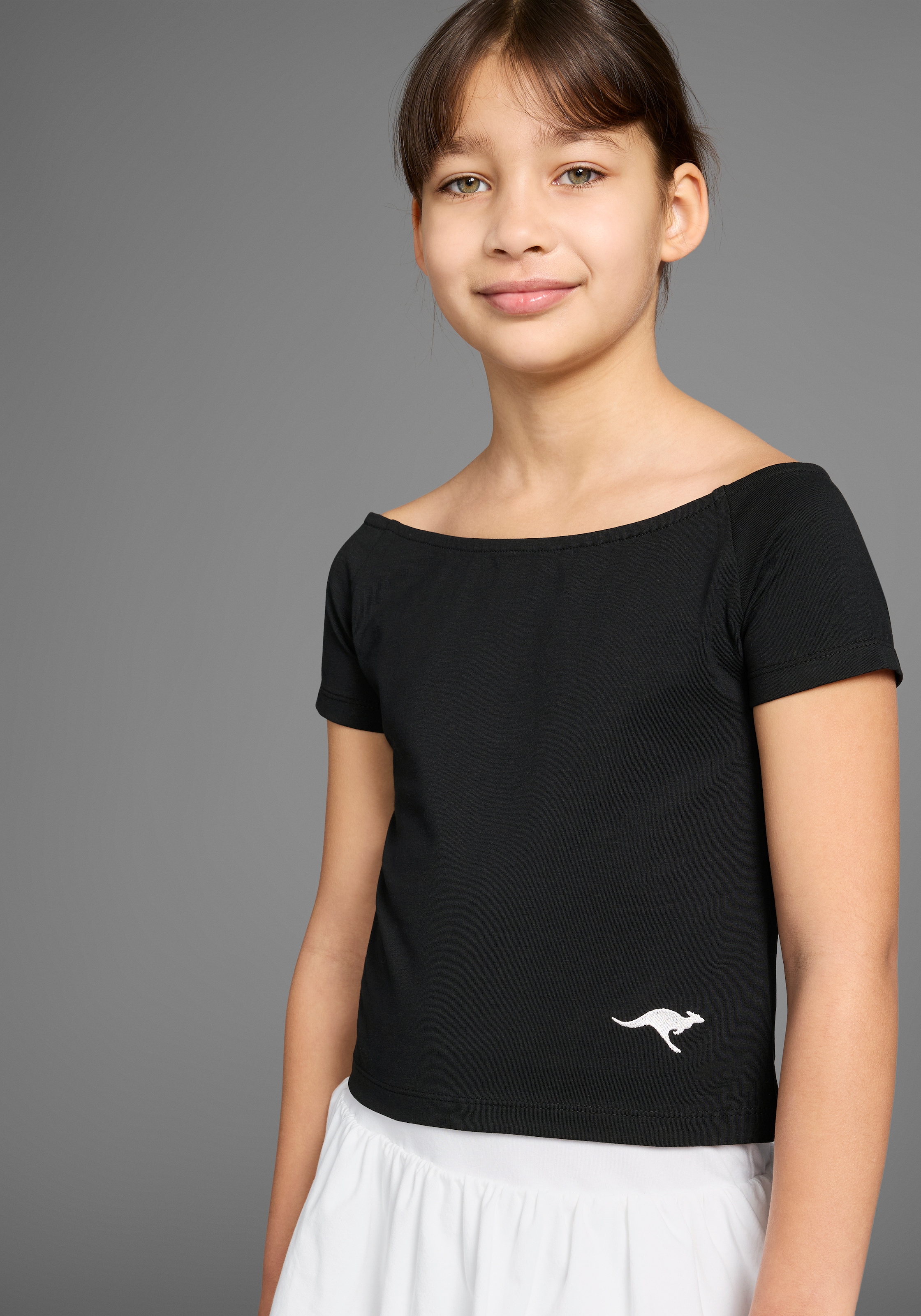 KangaROOS Carmenshirt »2er Pack T-Shirts« Packung, 2 Stk. tlg. 1x uni + 1x geringelt