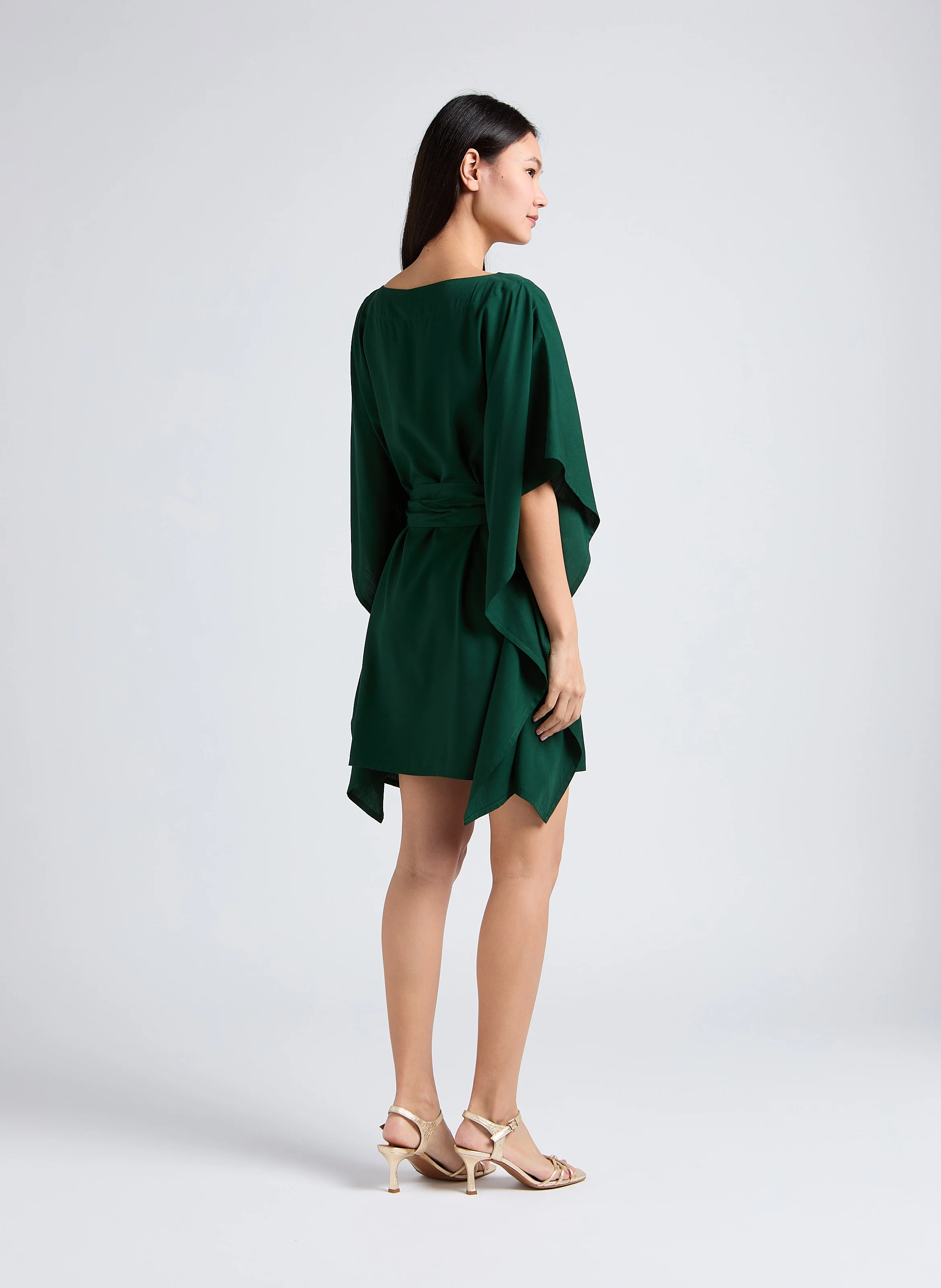 KIMONO - Robe midi ample kimono ceinturée à col bateau | Vert
