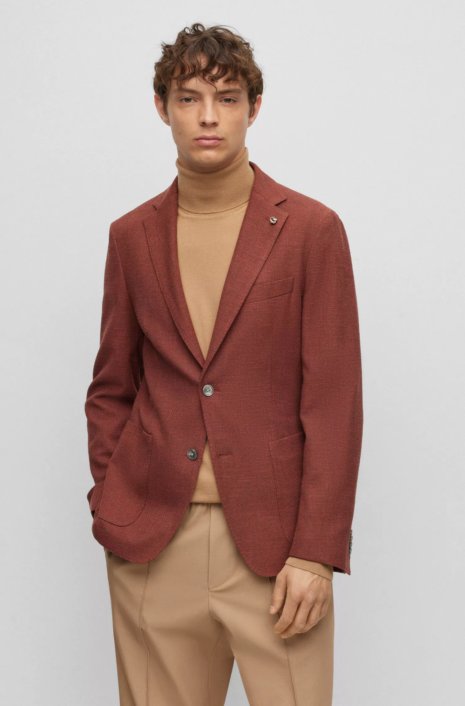 Jaqueta slim fit BOSS preta com microestampa em mistura de algodão.
