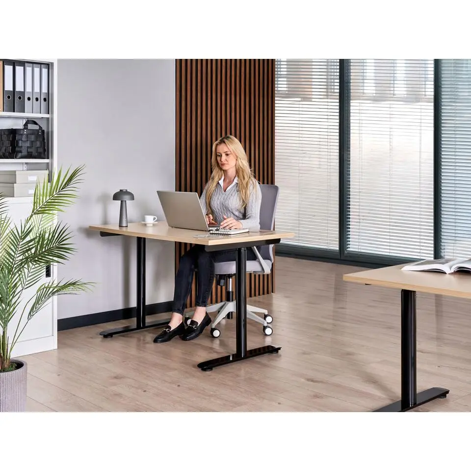DESTINAS - Elektr bureau - Zwart/Lichtbruin - 120 x 60 cm - Vezelplaat