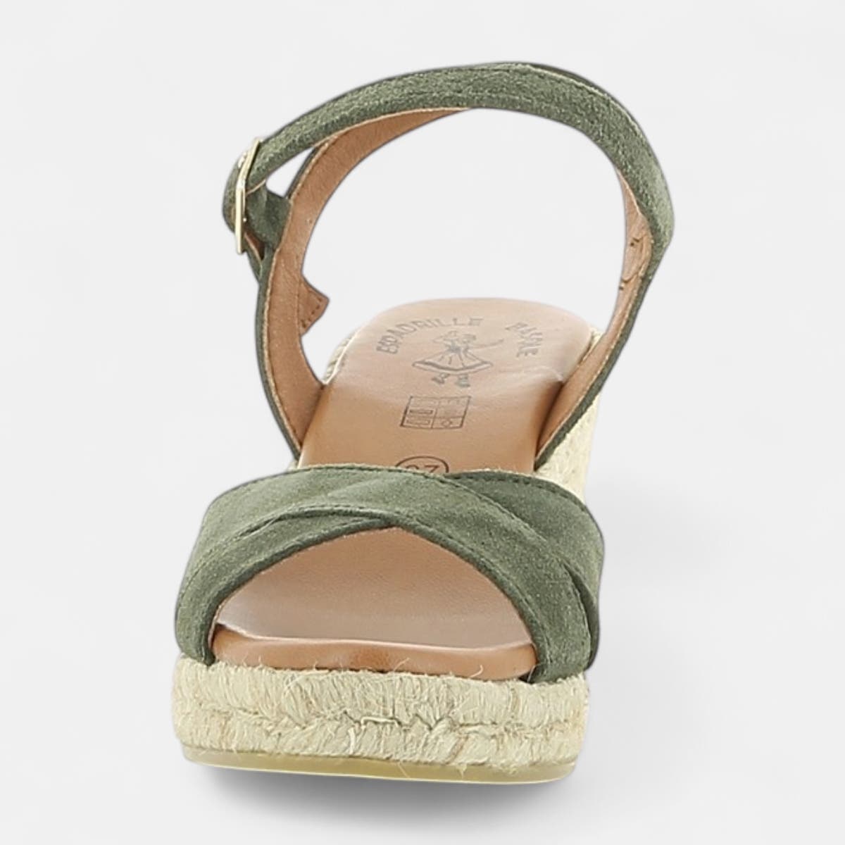 Espadrilles à talon Femme en cuir kaki