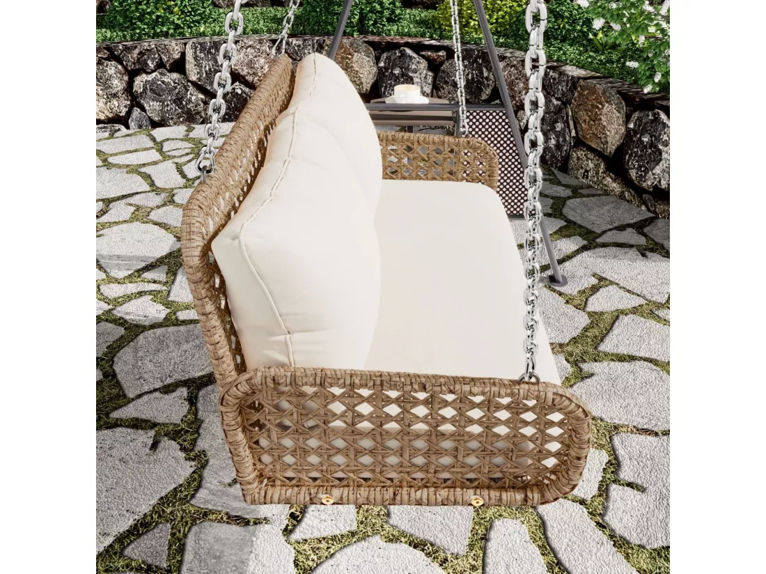 Balancelle de jardin avec coussin 9cm, avec oreillers et 2x240cm chaînes, 2 places, Charge 320kg