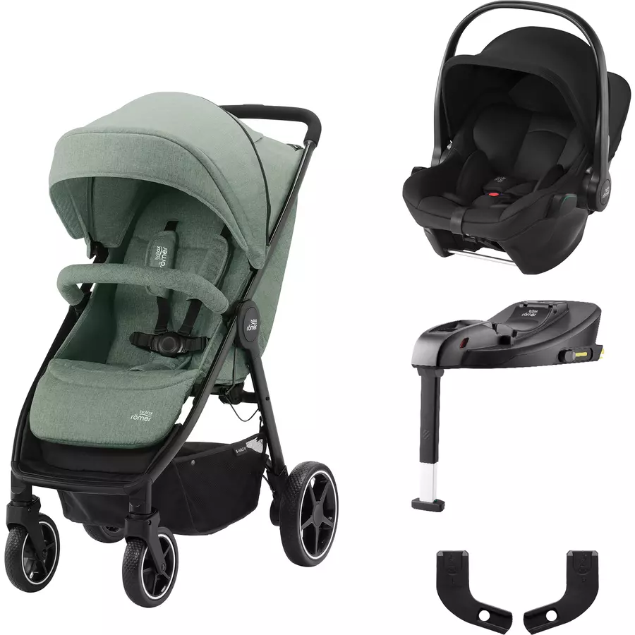 Britax Römer Buggy B-Agile M Jade Green inklusive Babyschale Baby-Safe Core i-Size Space Black plus Basisstation Core und Adapter