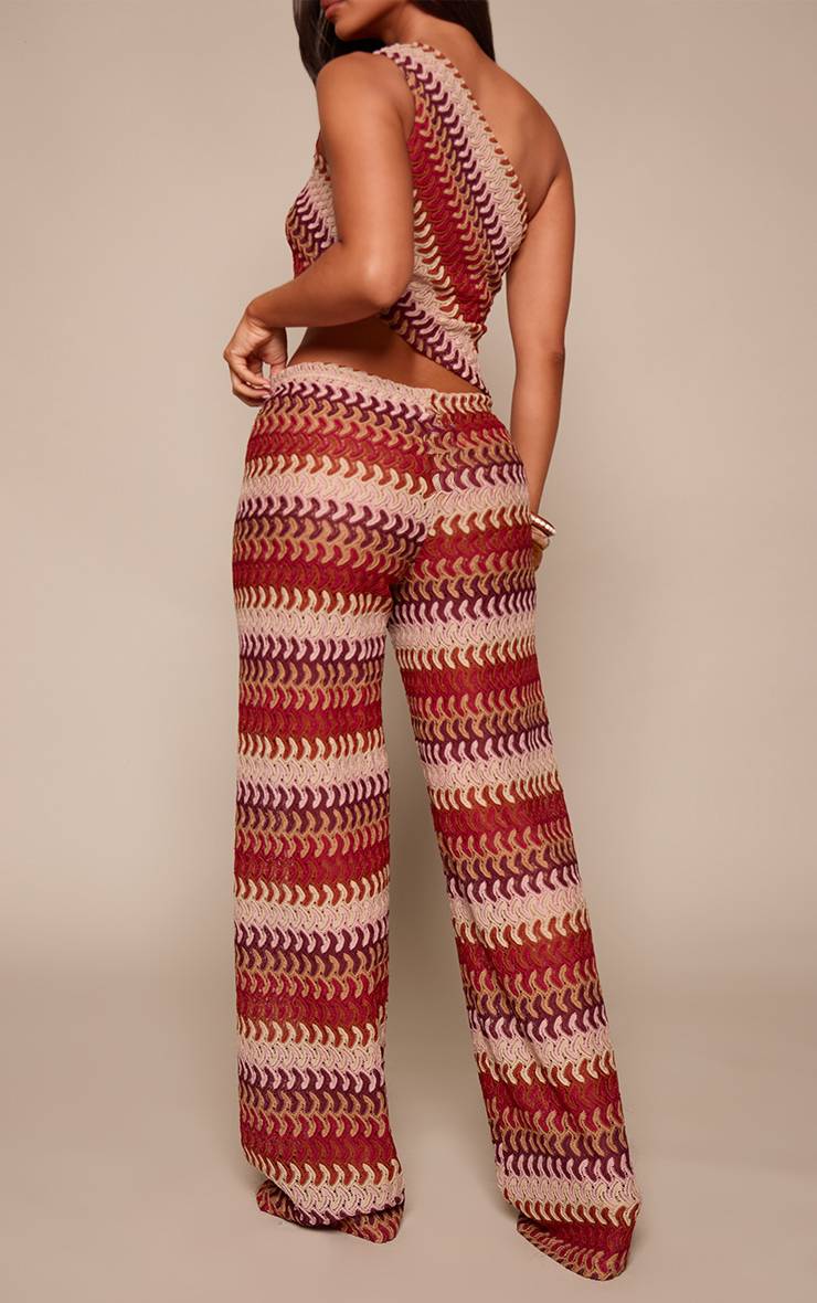 Multicolore Pantalon Petite En Crochet À Motifs Avec Lien Devant Et Coupe Droite