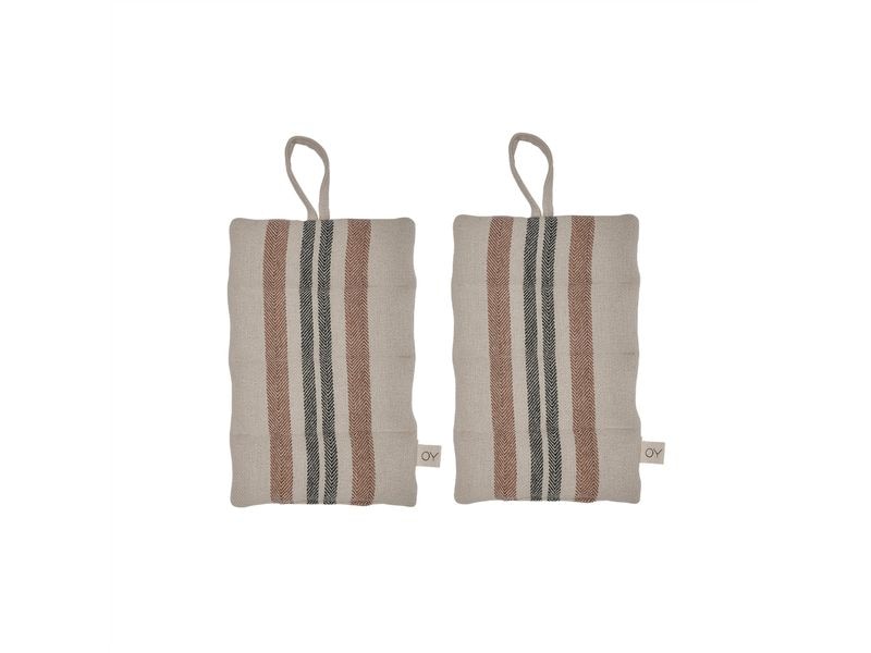 OYOY Topflappen Linu 2 Stück, Beige/Caramel/Grau Schutzlappen zum Kochen oder Backen