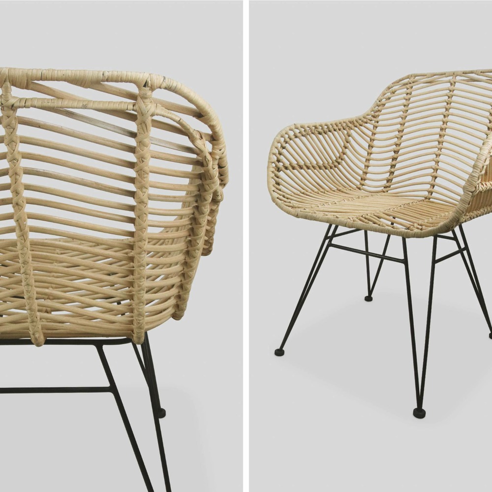 Fauteuil en rotin naturel et métal. Coussin beige - cahya