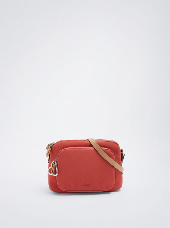 Bolsa transversal com efeito nylon - Coral