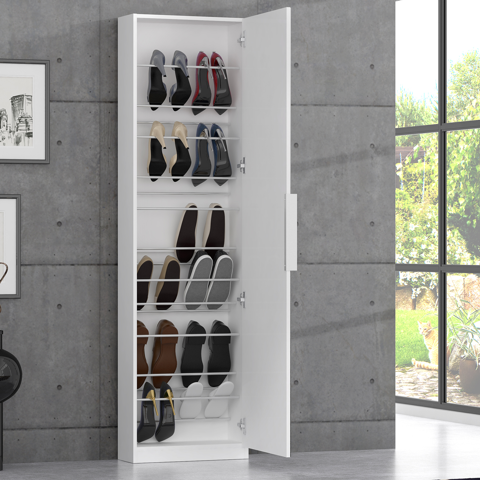 Schuhschrank - weiß - mit Spiegeltür - 50 cm breit