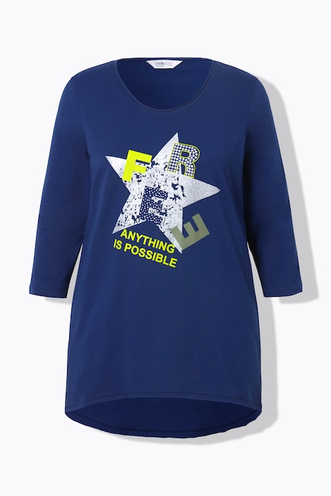 T-Shirt, Glitzer-Stern, offenkantige Abschlüsse