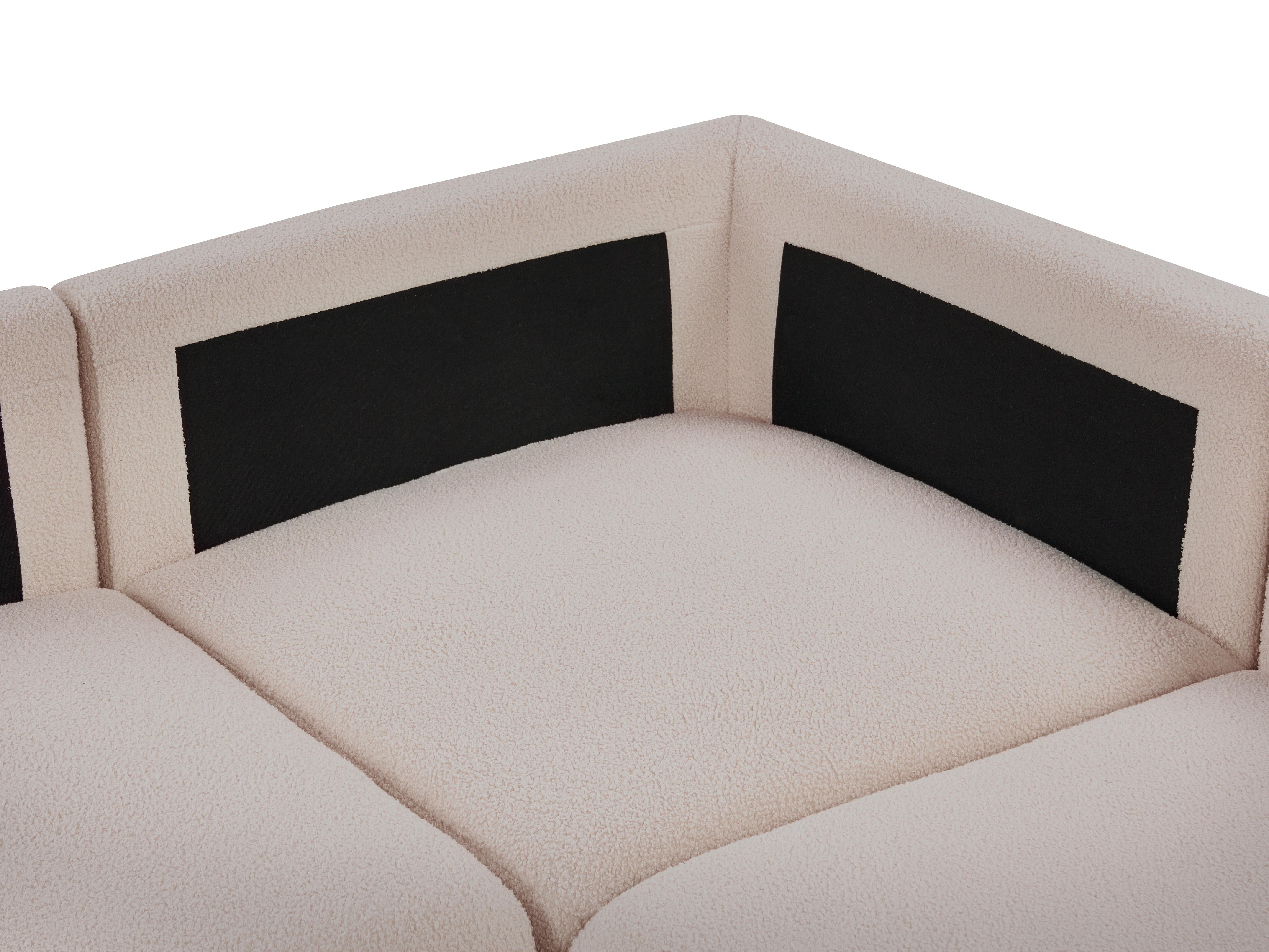 Modulaire hoekbank 5-zits KIVVIK Bouclé Beige met ottomaan linkszijdig