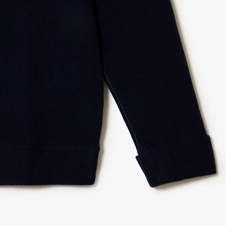 Cardigan femme Lacoste col en V en laine Pullovers - Bleu - Lacoste - Femme