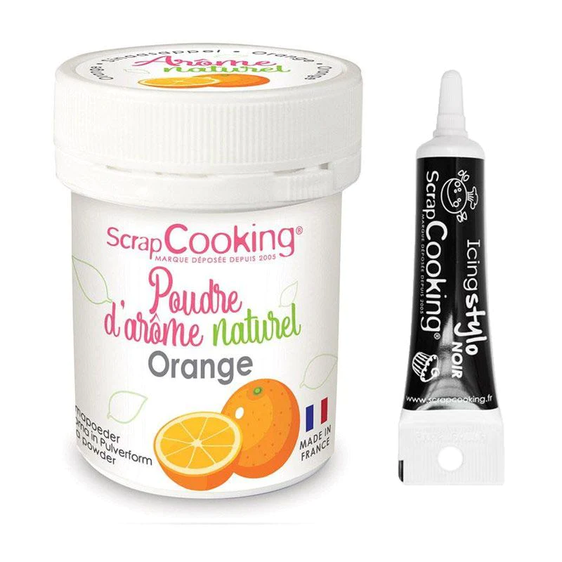 Arôme alimentaire naturel en poudre orange + Stylo glaçage noir Scrapc