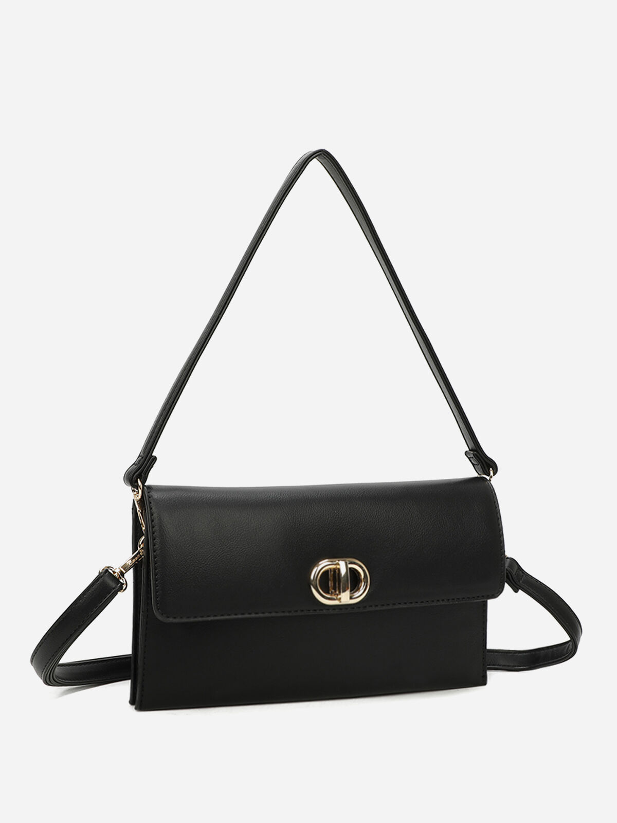 Sac bandoulière à boucle dorée- Noir